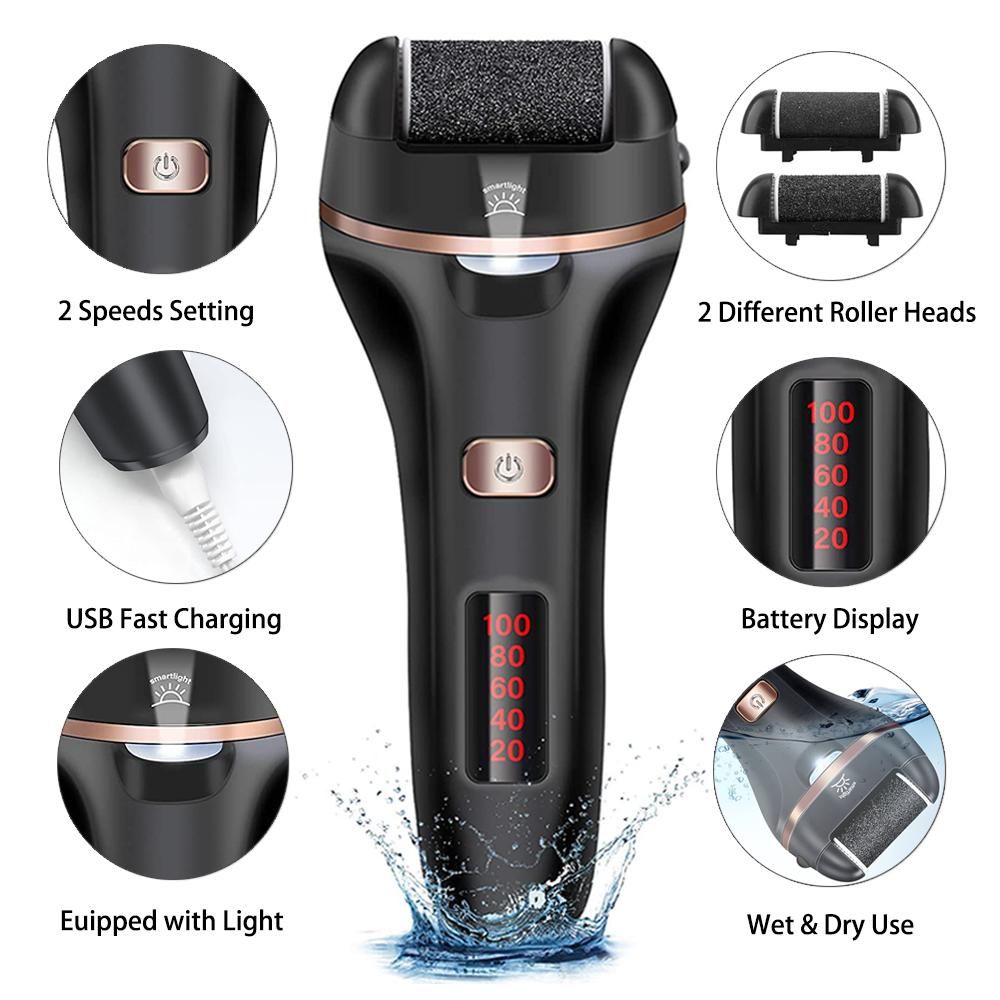 Electric Callus Remover, Foot Grinder Rechargeable Foot File Hard Skin Remover Pedicure Tools for Feet Electronic Callus Remover  Portable Waterproof Pedicure kit for Cracked Heels and Dead Skin Foot Care Foot Scrubber with L