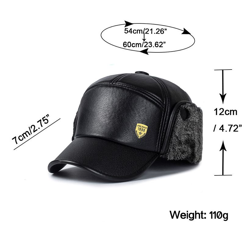 Winter Hat Men Women Russian Black Leather Ushanka Cap With Ear Flaps Fur Warm Leather Baseball Cap(No.#1)