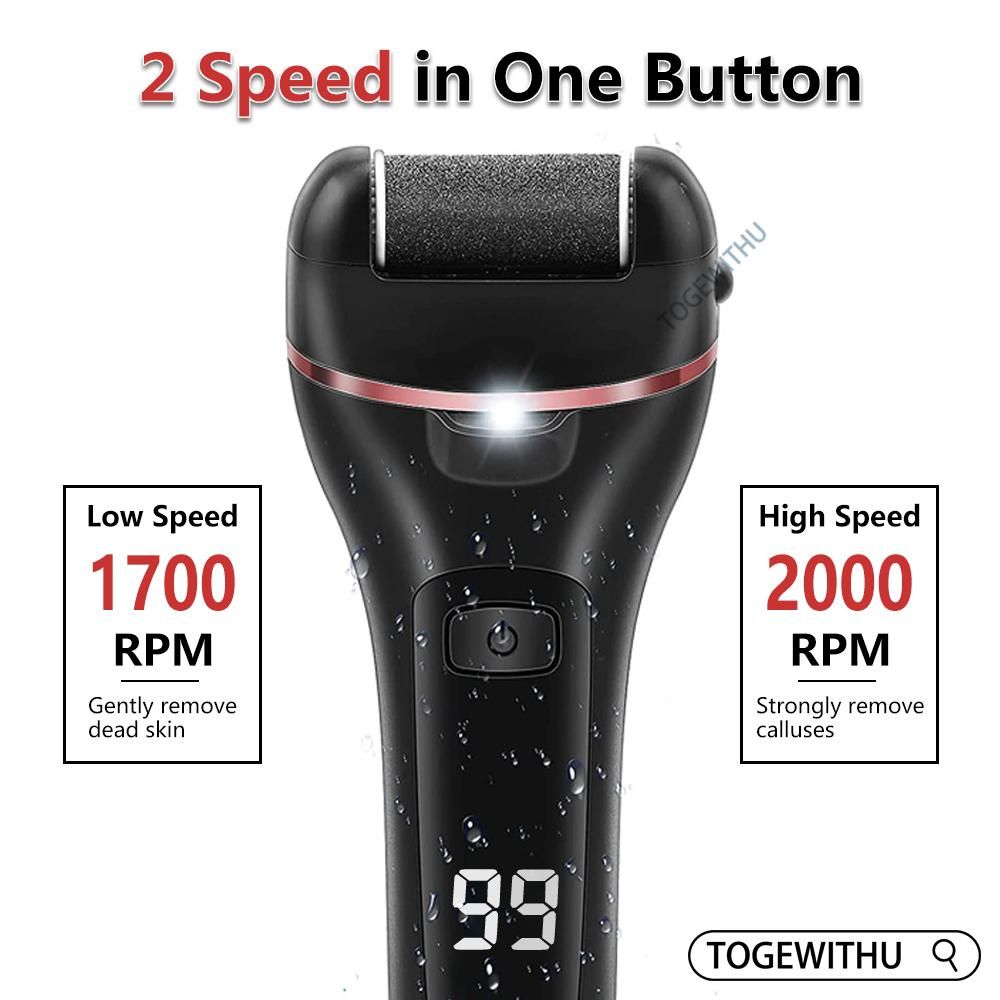 Electric Callus Remover for Feet, Rechargeable Foot Scrubber Foot File Hard Skin Remover Pedicure Tools Set for Feet Waterproof Pedicure kit for Cracked Heels and Dead Skin with LED Light and 3 Roller Heads