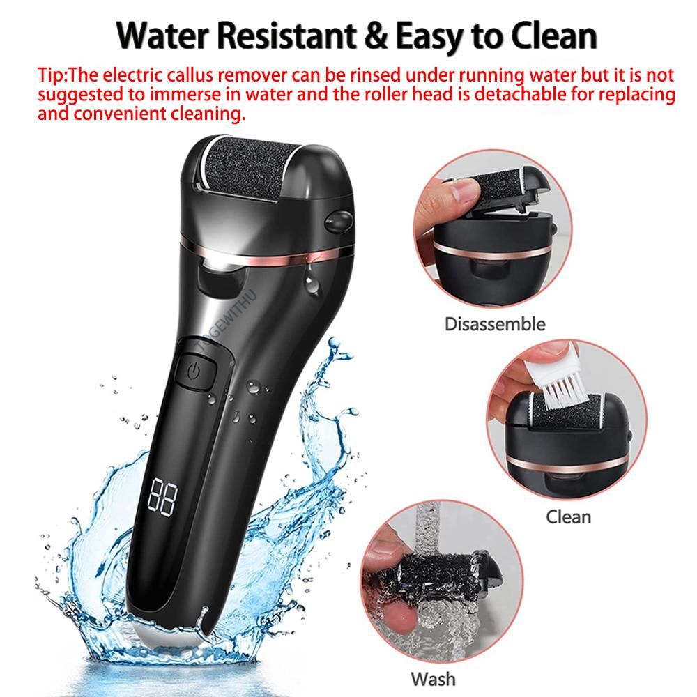 Electric Callus Remover for Feet, Rechargeable Foot Scrubber Foot File Hard Skin Remover Pedicure Tools Set for Feet Waterproof Pedicure kit for Cracked Heels and Dead Skin with LED Light and 3 Roller Heads