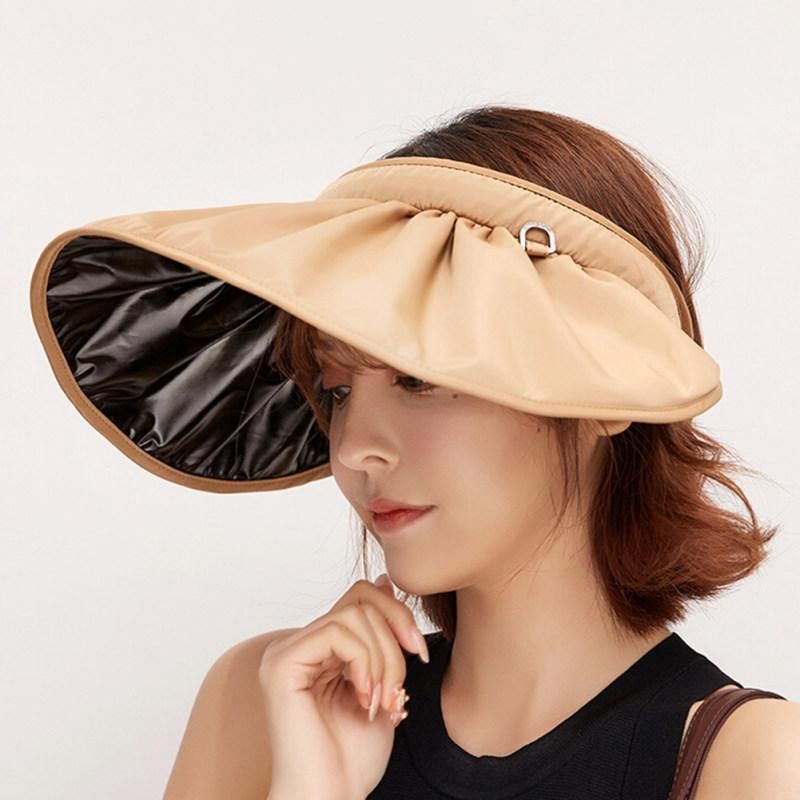 Summer Women Anti-UV Foldable Sun Visor Cap Wide Brim-Black