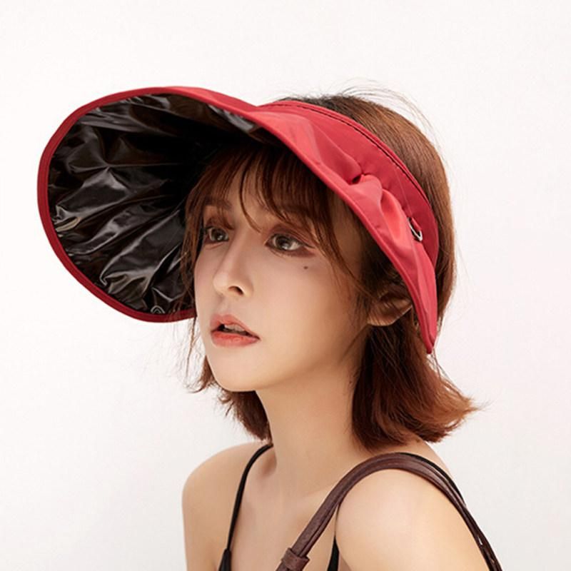 Summer Women Anti-UV Foldable Sun Visor Cap Wide Brim-Black