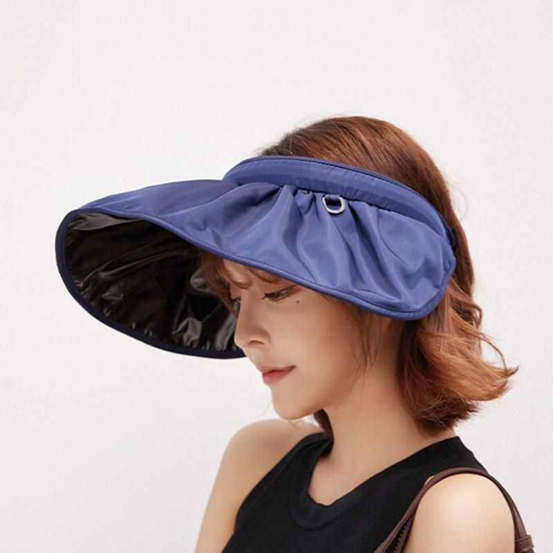 Summer Women Anti-UV Foldable Sun Visor Cap Wide Brim-Black