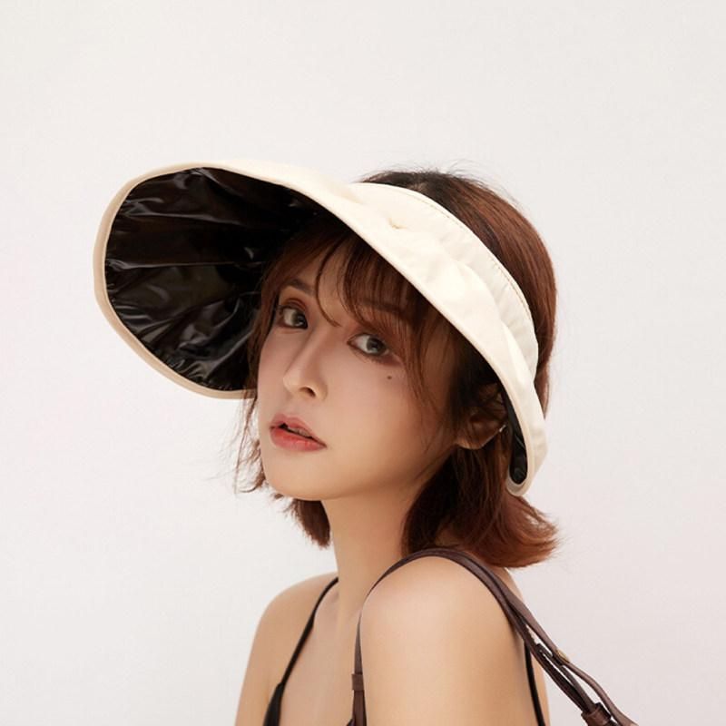 Summer Women Anti-UV Foldable Sun Visor Cap Wide Brim-Black
