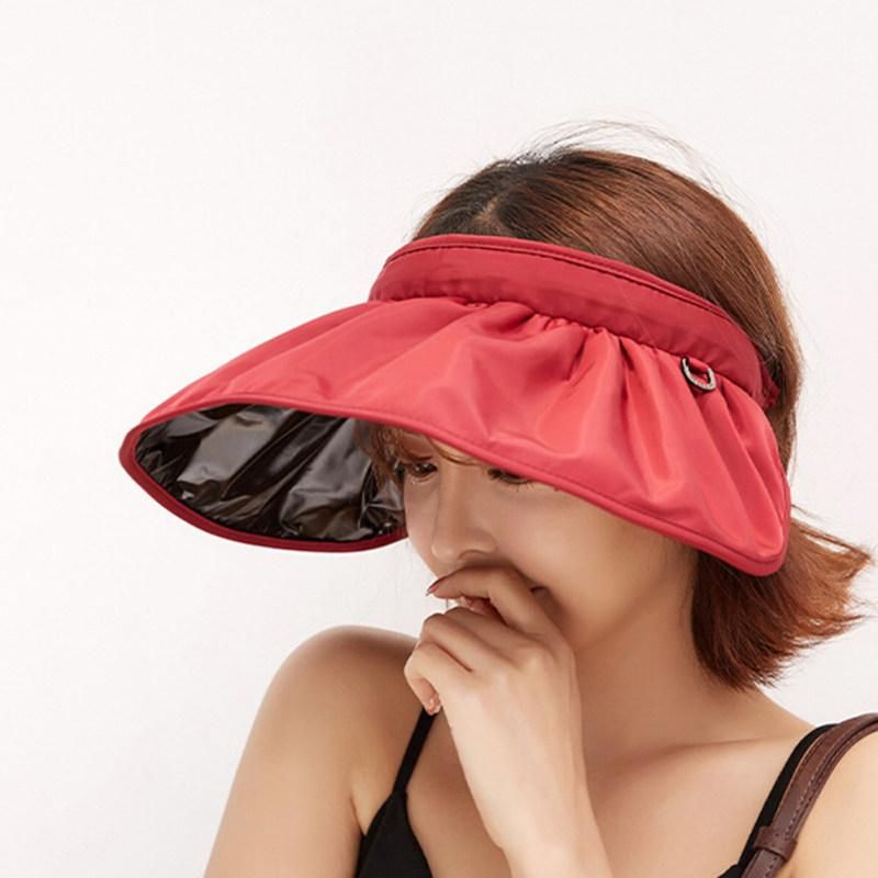 Summer Women Anti-UV Foldable Sun Visor Cap Wide Brim-Black