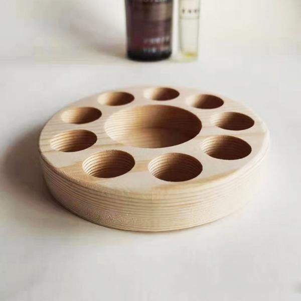 Round Natural Wood Storage Rack Essential Oil Holder Box