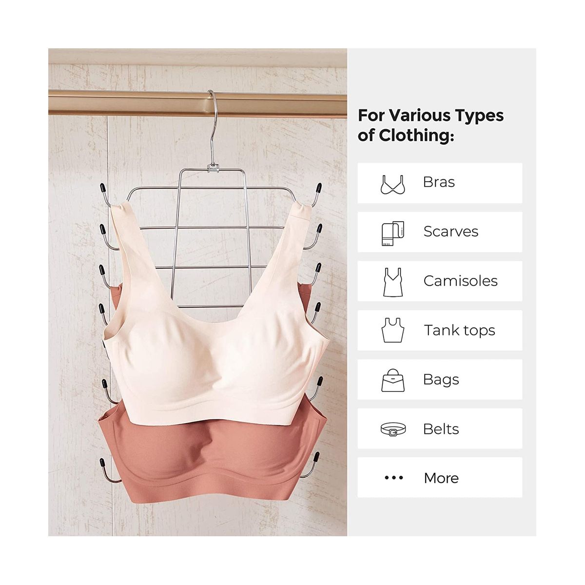 Bra Organizer Tank Top Hanger for Closet Swivel Hook Foldable Design Space Saving Hanger Metal Bra Holder Hanging