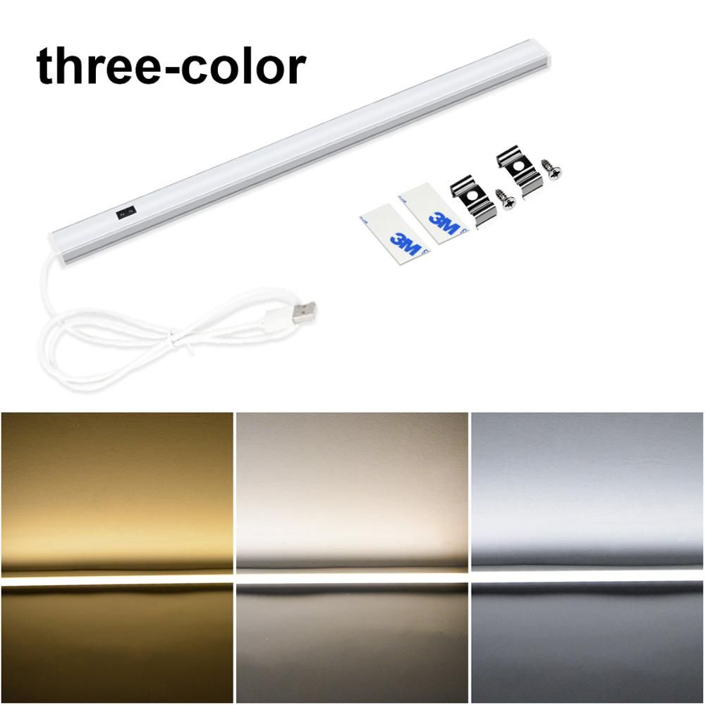 USB 5V Powered Smart LED Strip Light Hand Sweep Sensor Lamp Aluminum Profile Backlight For Kitchen Cabinet Wardrobes Cupboard-Changeable (3 Color)-40cm--