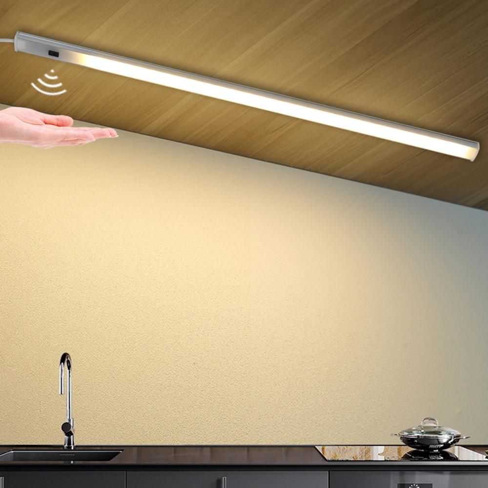 USB 5V Powered Smart LED Strip Light Hand Sweep Sensor Lamp Aluminum Profile Backlight For Kitchen Cabinet Wardrobes Cupboard-Changeable (3 Color)-40cm--
