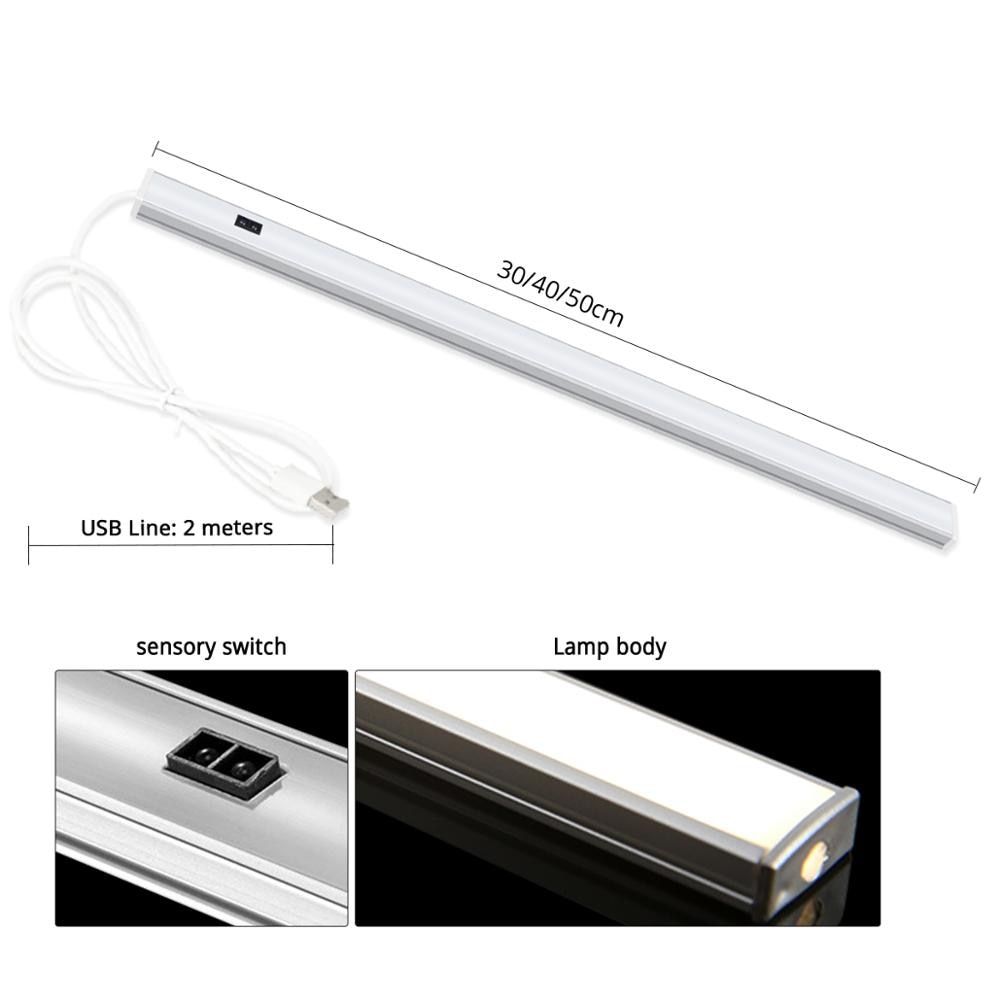 USB 5V Powered Smart LED Strip Light Hand Sweep Sensor Lamp Aluminum Profile Backlight For Kitchen Cabinet Wardrobes Cupboard-Changeable (3 Color)-40cm--