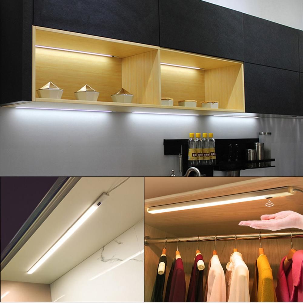 USB 5V Powered Smart LED Strip Light Hand Sweep Sensor Lamp Aluminum Profile Backlight For Kitchen Cabinet Wardrobes Cupboard-Changeable (3 Color)-40cm--
