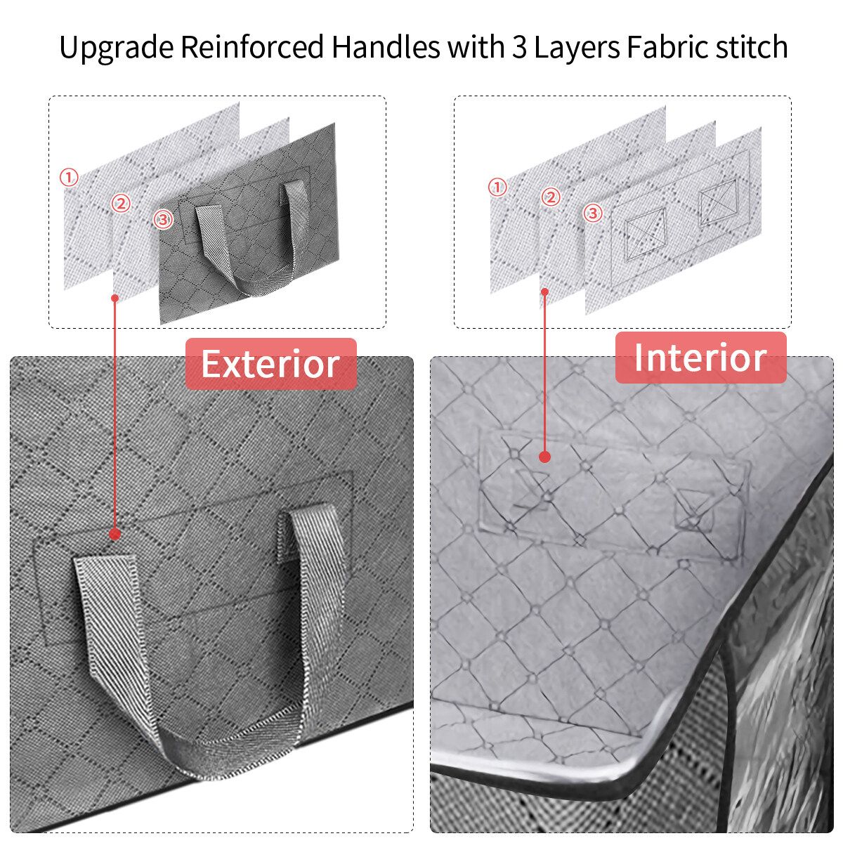 50x35x50cm 4 Pack Large Capacity Clothes Storage Bag Organizer Reinforced Handle Thick Fabric Sturdy Zipper Clear Window 80L Storage Boxes For Comforters Blankets Bedding Foldable Light Grey