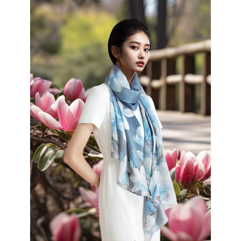 Scarf Women's Silk Flower Printed Chinese Style Shawl 800B