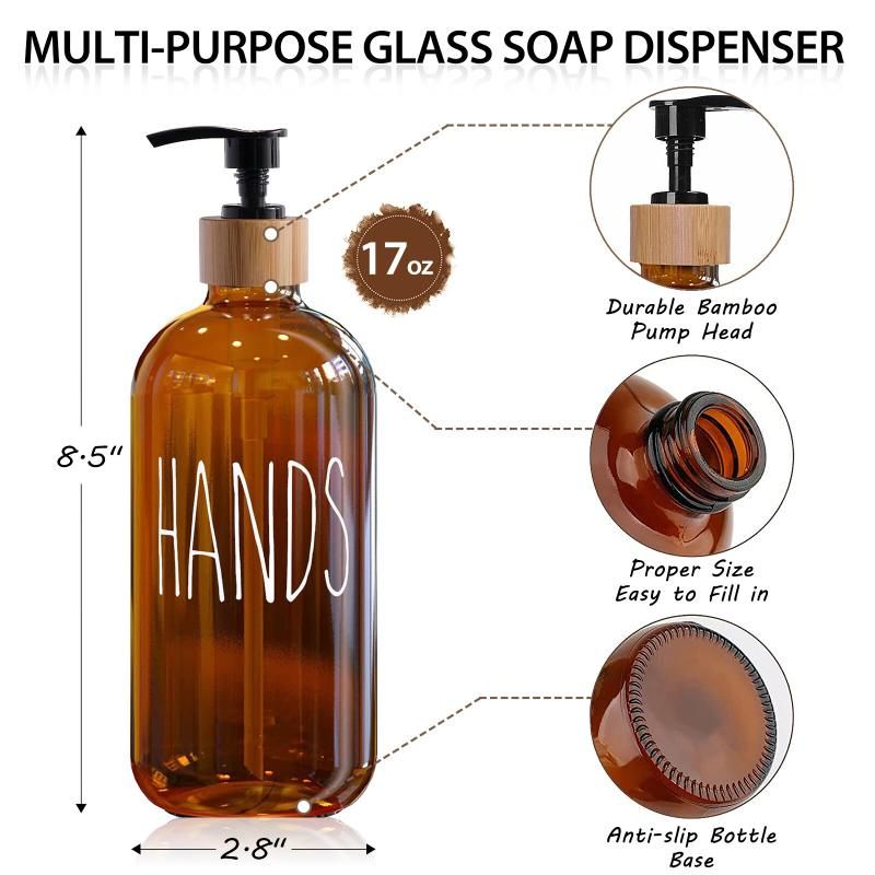 Tawny Glass Soap Dispenser Set: 500ml With Wood Tray For Hom