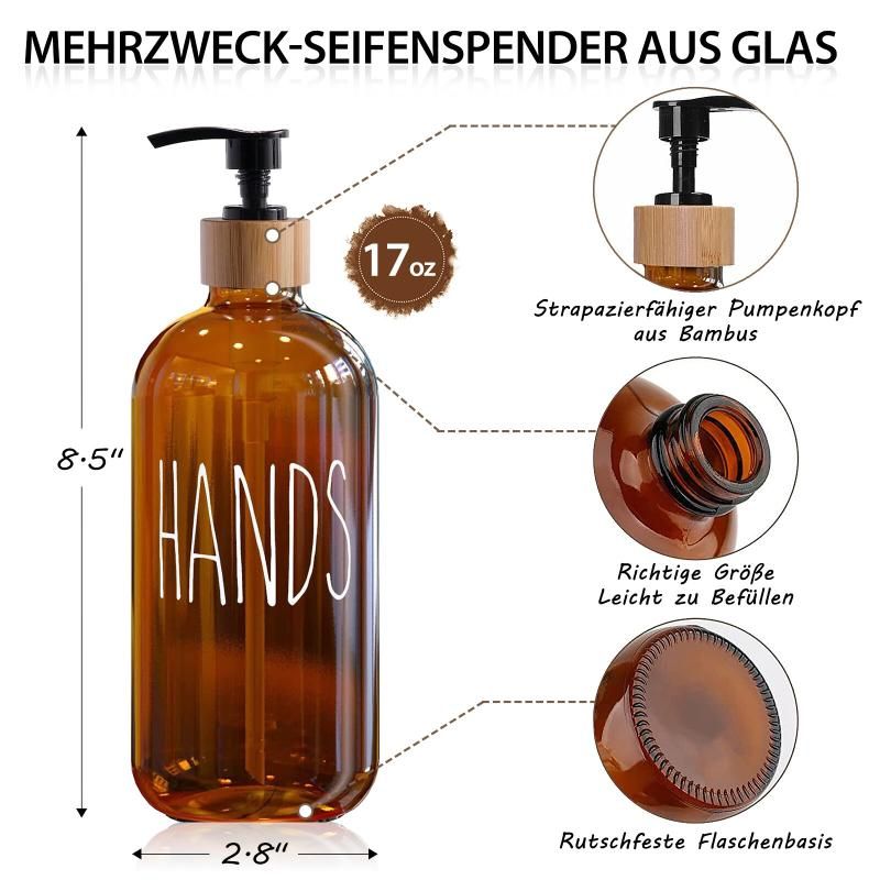 Tawny Glass Soap Dispenser Set: 500ml With Wood Tray For Hom