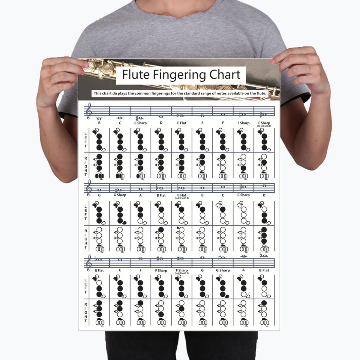 Copper Sheet Flute  Fingering Chart Instrument Instructional For Large