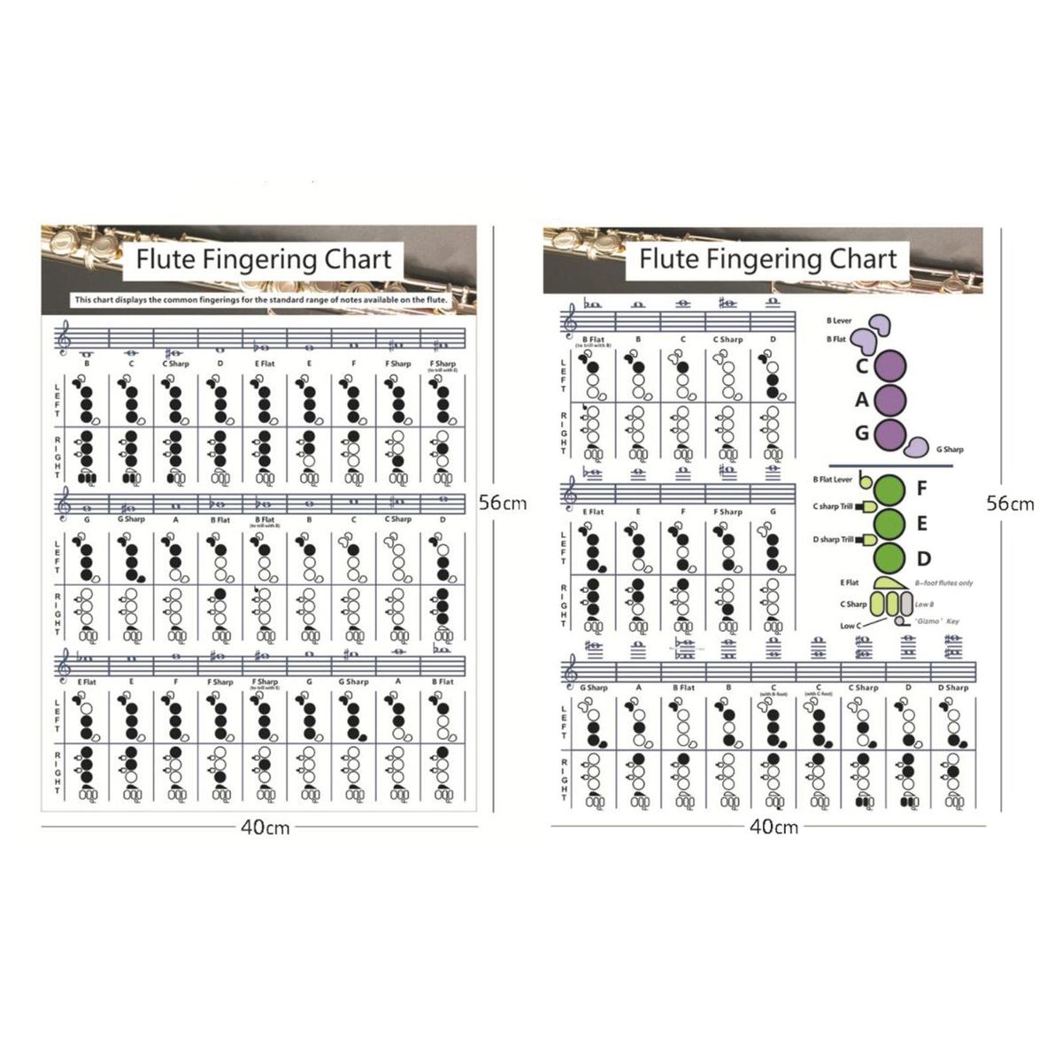 Copper Sheet Flute  Fingering Chart Instrument Instructional For Large