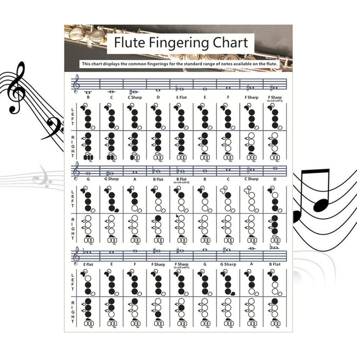 Copper Sheet Flute  Fingering Chart Instrument Instructional For Large