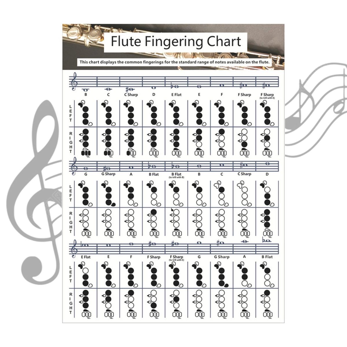Copper Sheet Flute  Fingering Chart Instrument Instructional For Large