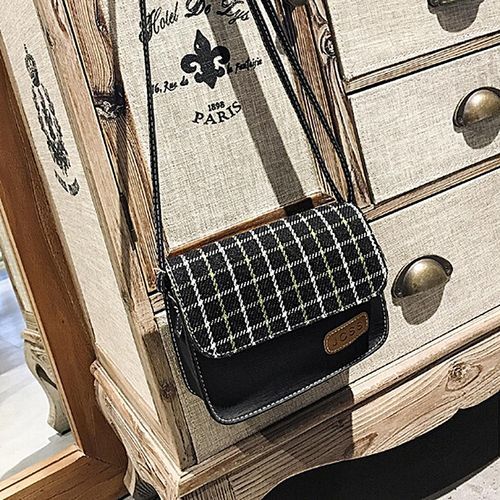 Women Winter Messenger Bags Plaid Square Flap Sling Shoulder Bags