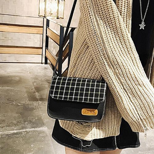 Women Winter Messenger Bags Plaid Square Flap Sling Shoulder Bags