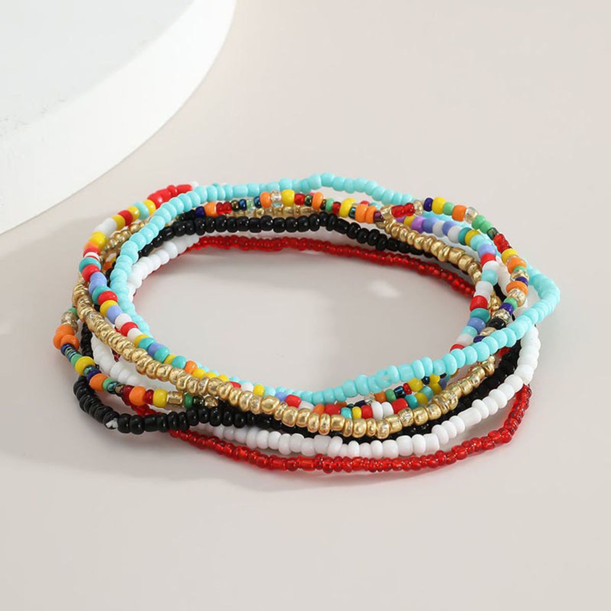 7Pcs Bohemian Women Anklet Round Beads Handmade Barefoot-