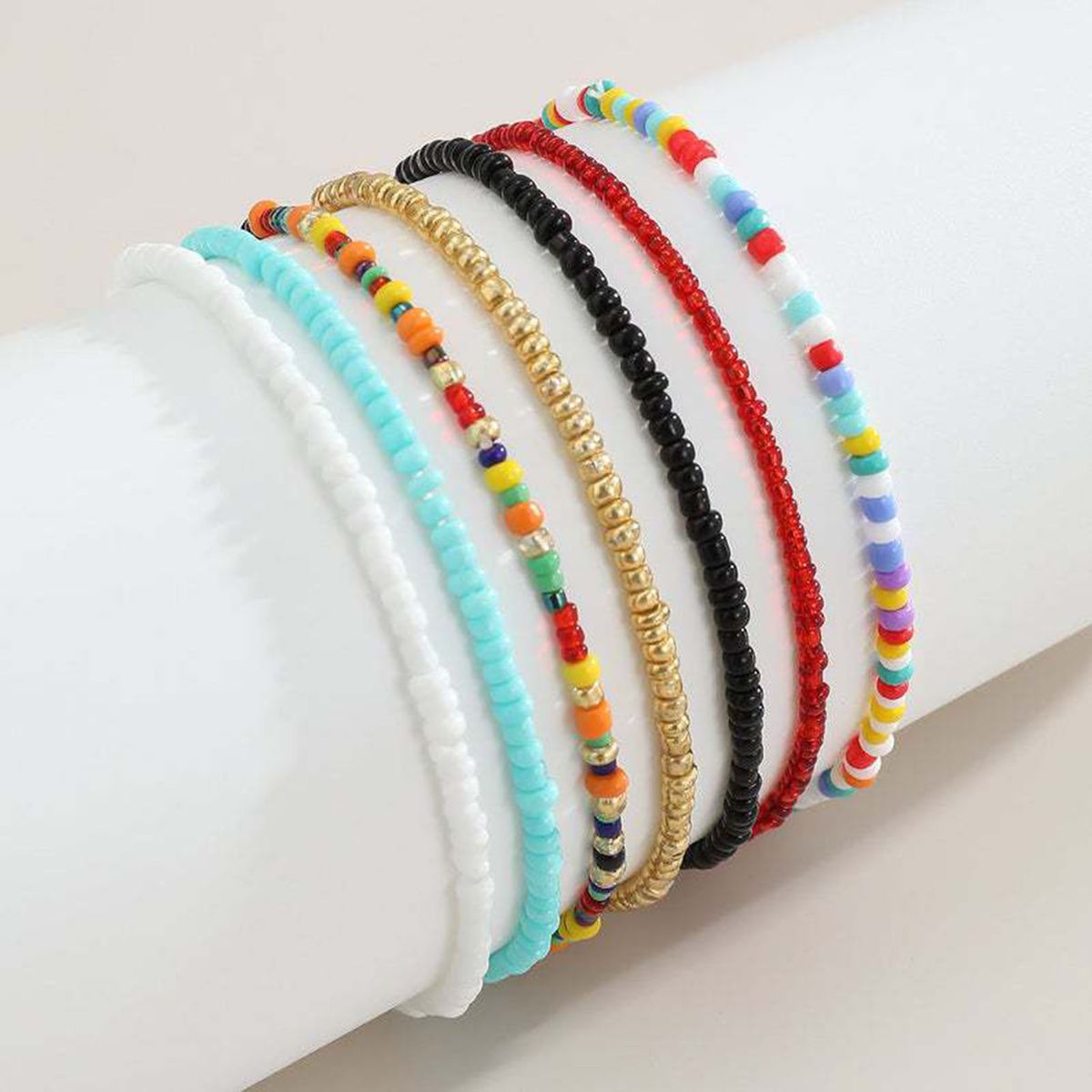 7Pcs Bohemian Women Anklet Round Beads Handmade Barefoot-