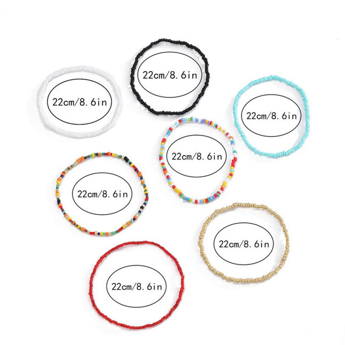 7Pcs Bohemian Women Anklet Round Beads Handmade Barefoot-