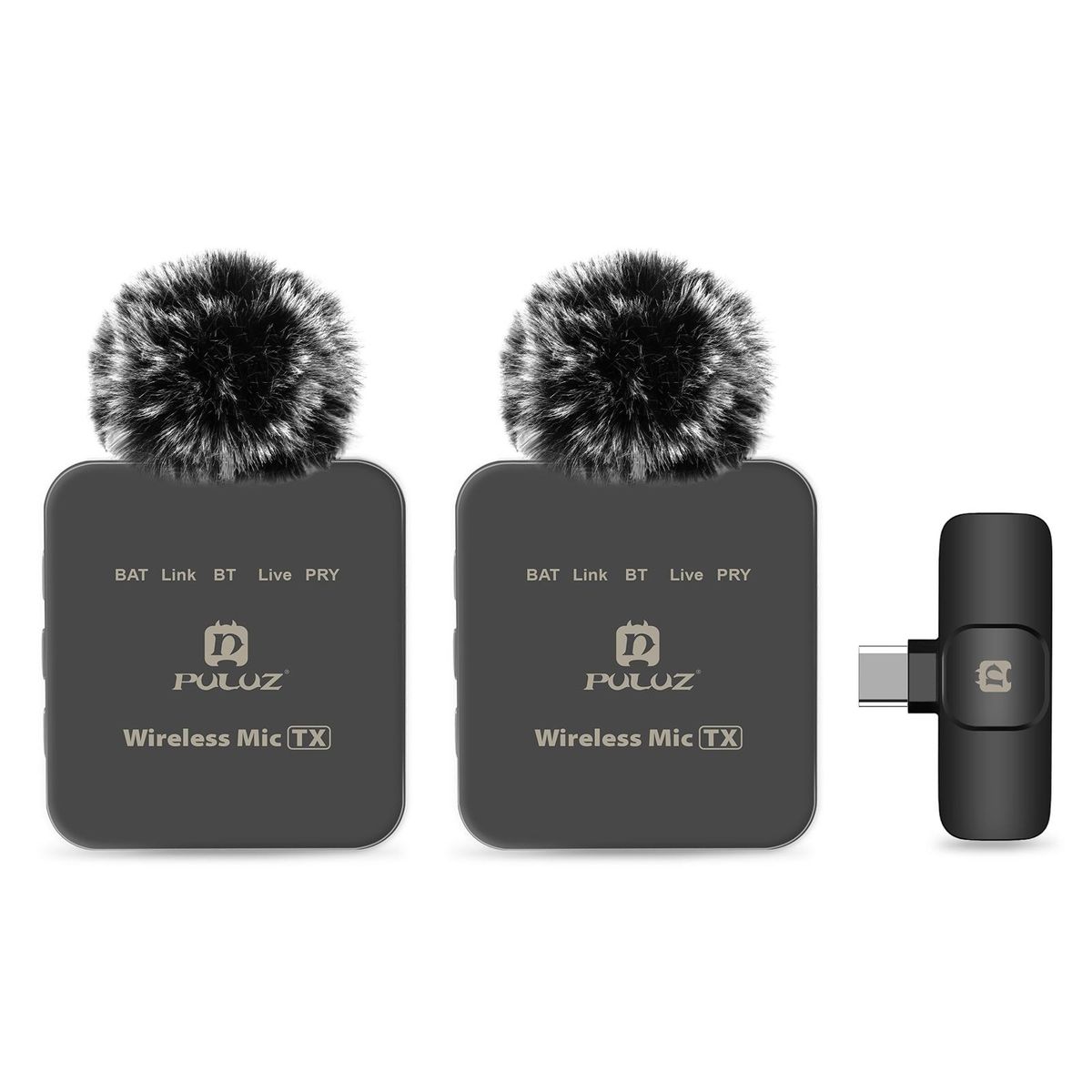 PULUZ PU648B Wireless Microphone System with 1 Receiver & 2 Transmitters 10M Transmission Range Built-in Battery Replacement for Android Phones Computer Laptop Camera for Live Streaming Interview Vlog