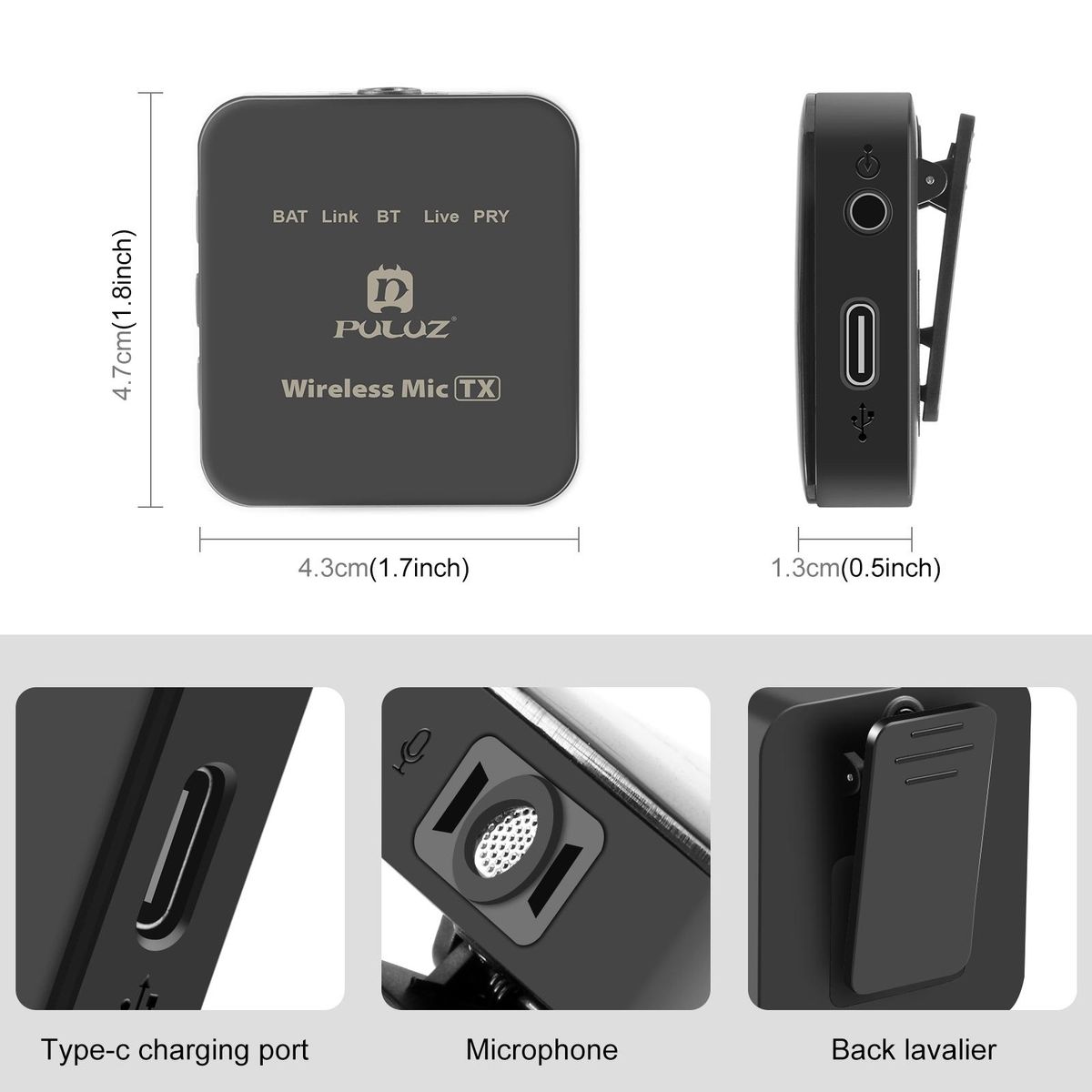 PULUZ PU648B Wireless Microphone System with 1 Receiver & 2 Transmitters 10M Transmission Range Built-in Battery Replacement for Android Phones Computer Laptop Camera for Live Streaming Interview Vlog