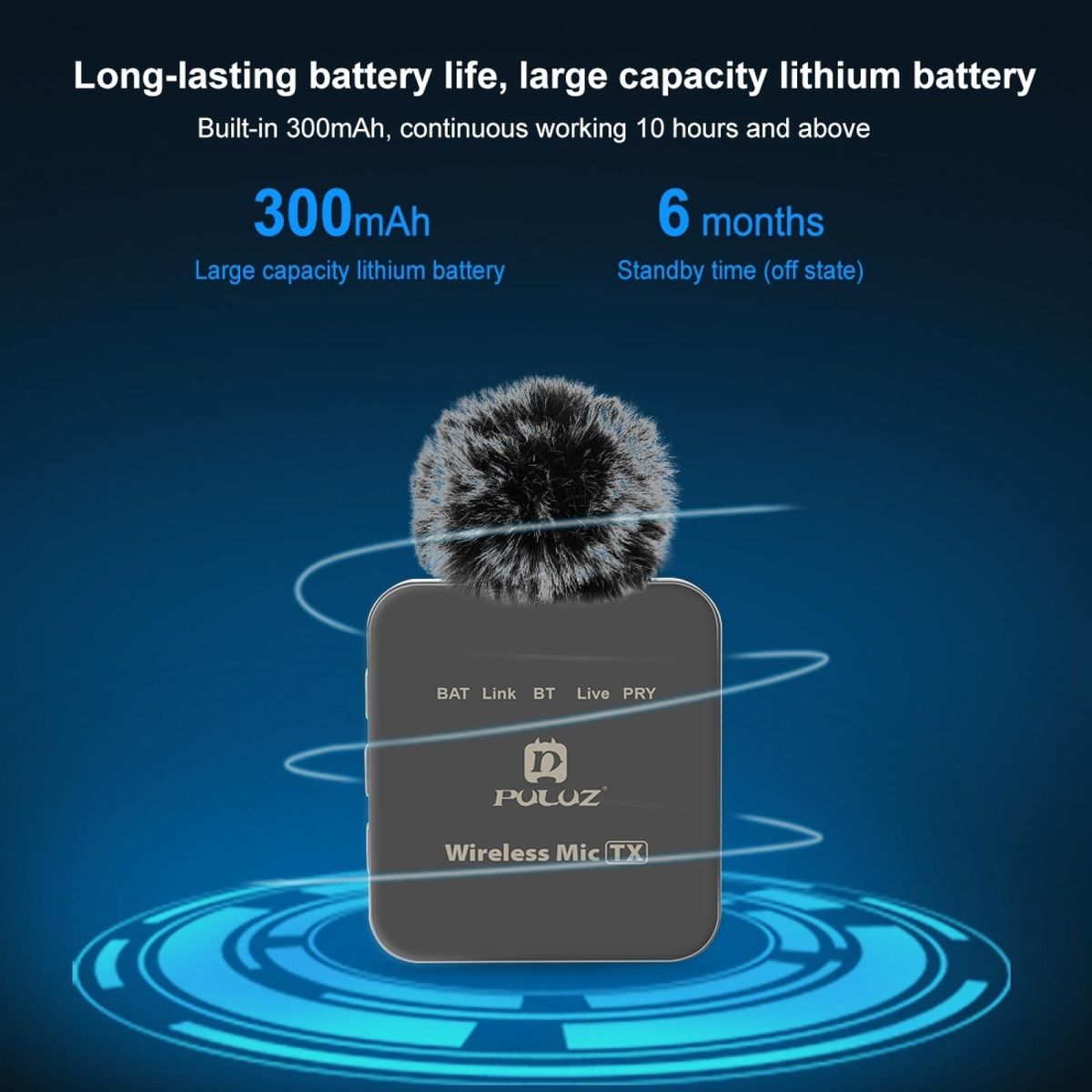 PULUZ PU648B Wireless Microphone System with 1 Receiver & 2 Transmitters 10M Transmission Range Built-in Battery Replacement for Android Phones Computer Laptop Camera for Live Streaming Interview Vlog
