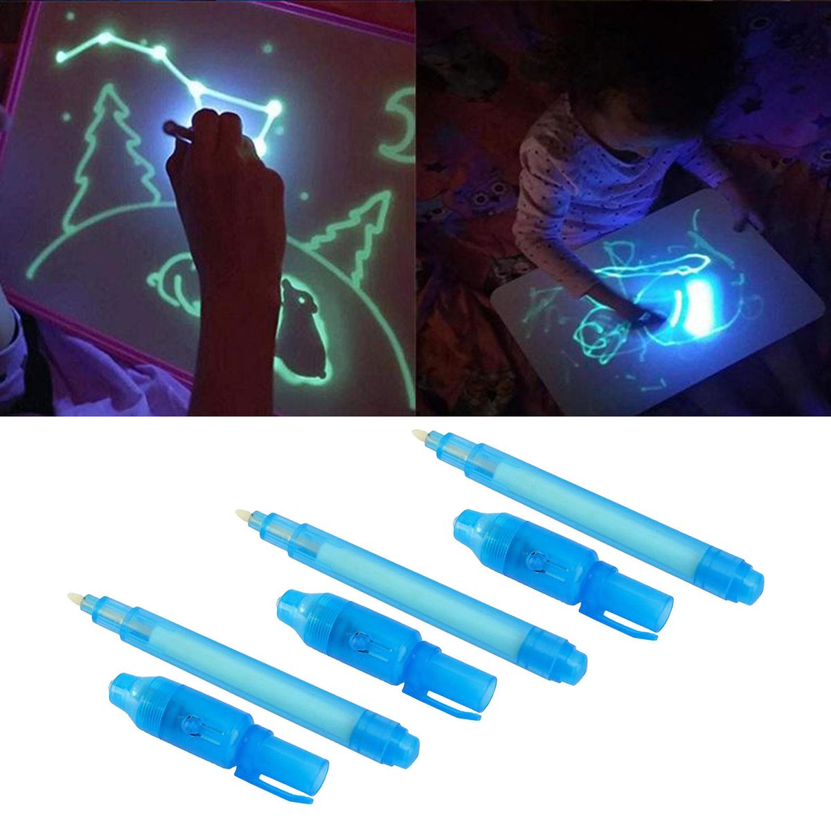 3Pcs Invisible Ink Pens UV Light Highlighter Marker For Paiting