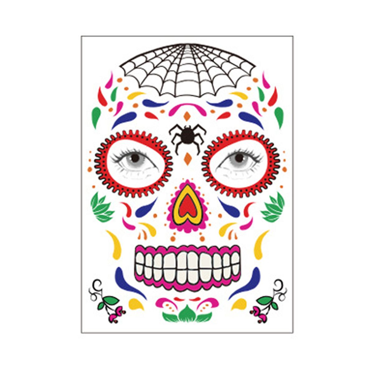 Temporary Tattoo Sticker Terror Halloween Flowers Pattern
