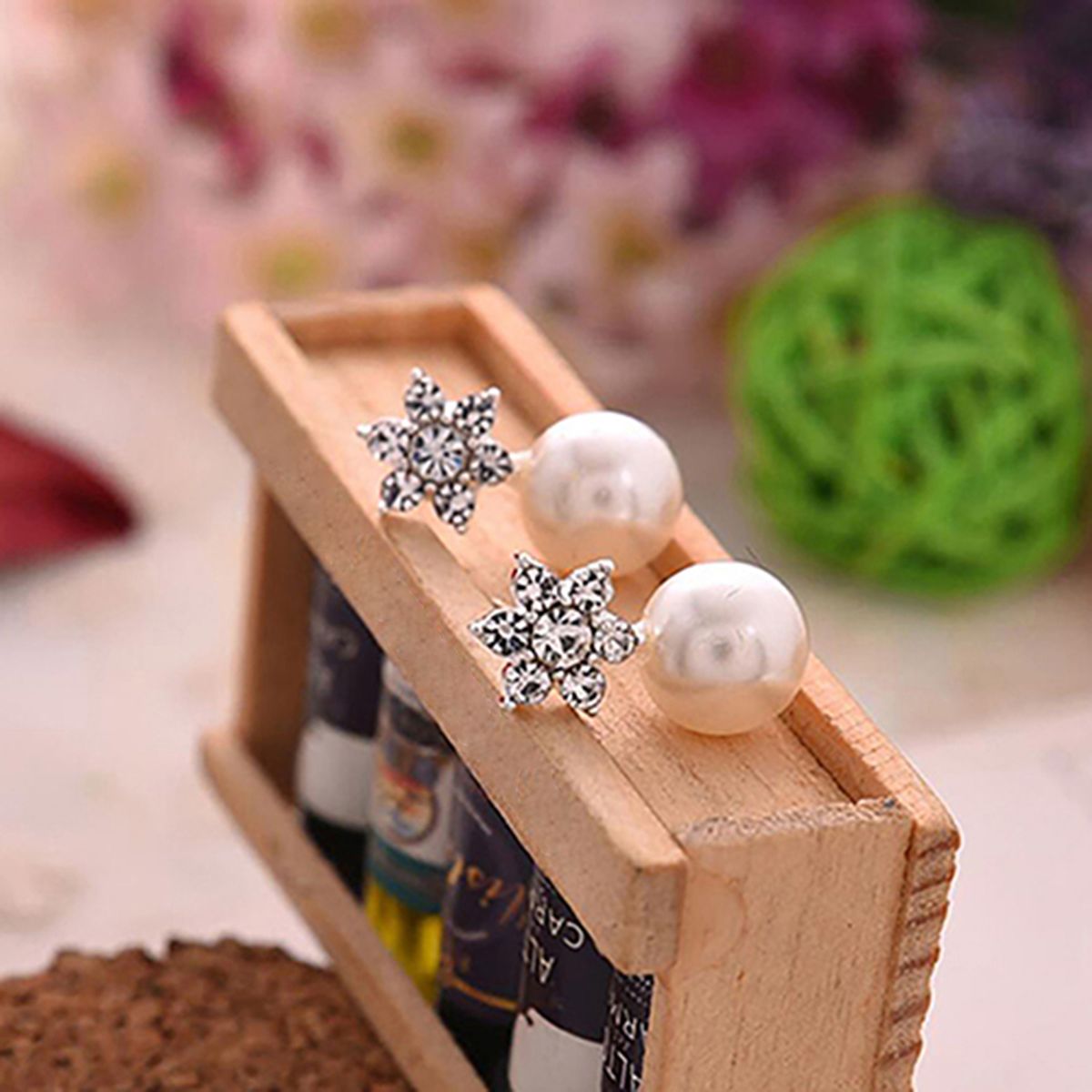 1 Pair Cute Snowflake Shape Faux Pearl Earring For Banquet-