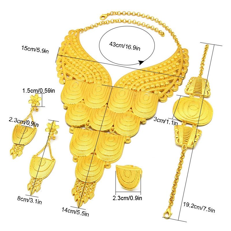 S-376 4 In 1 Gold Plated Bride Necklace Ear Ring Bracelet Suit Ladies Jewelry