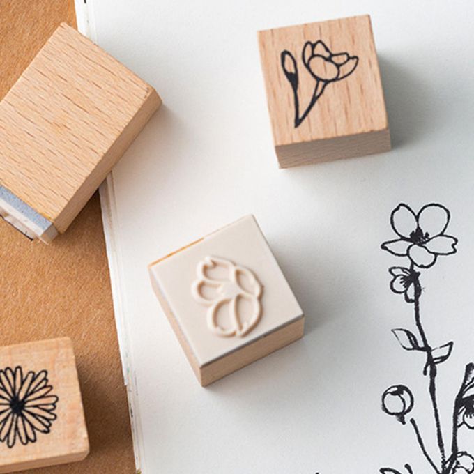 20Pcs Wooden Rubber Stamps Plants Flowers For Scrapbooking Diary