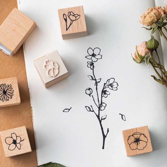 20Pcs Wooden Rubber Stamps Plants Flowers For Scrapbooking Diary