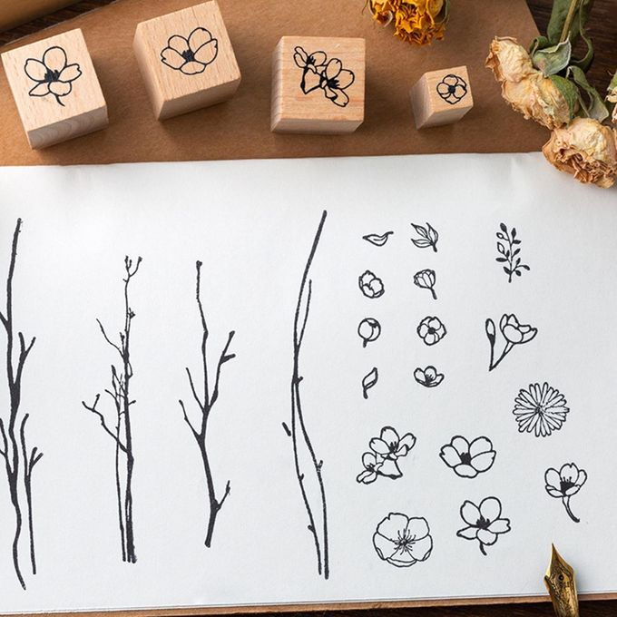 20Pcs Wooden Rubber Stamps Plants Flowers For Scrapbooking Diary