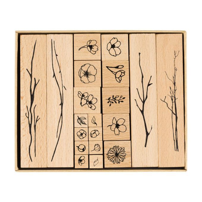 20Pcs Wooden Rubber Stamps Plants Flowers For Scrapbooking Diary