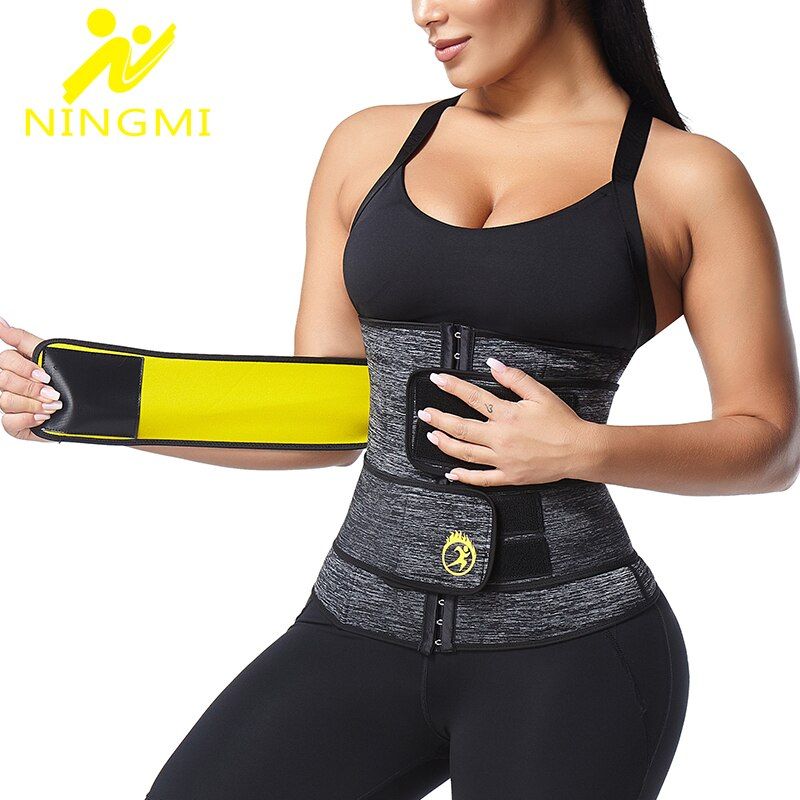 Women Sauna Band Waist Trainer Sweat Belt Weight Loss Waist Cincher Slimming Body Shaper Corset Girdle Neoprene S Gym-Gray-SF9021