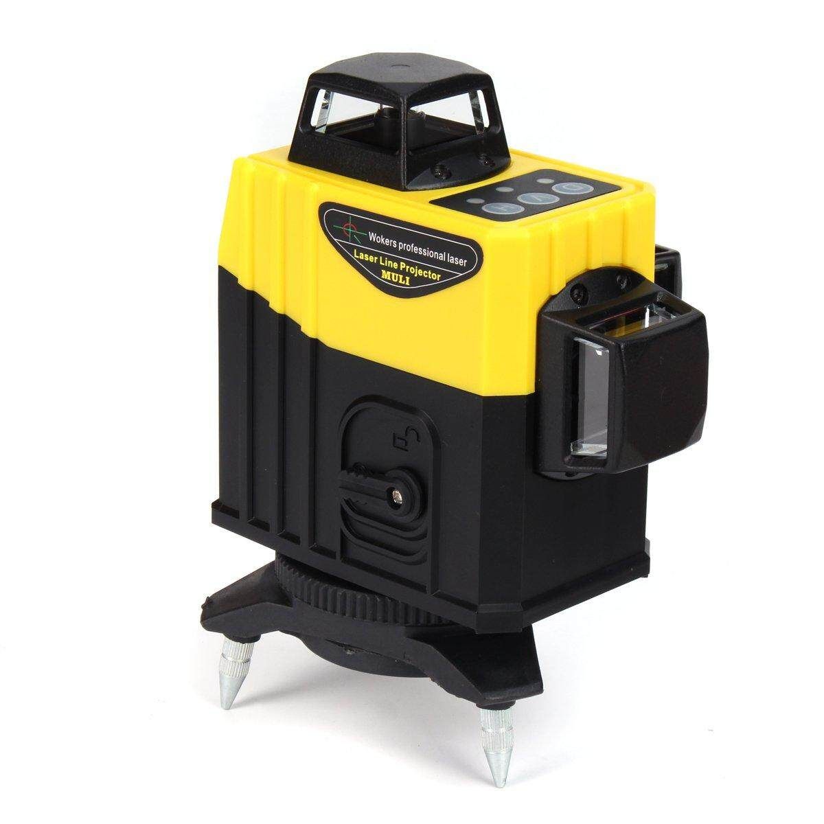 360° 3D 12Line Cross Laser Level Infrared Red Light Auto Leveling Wall Stick Set