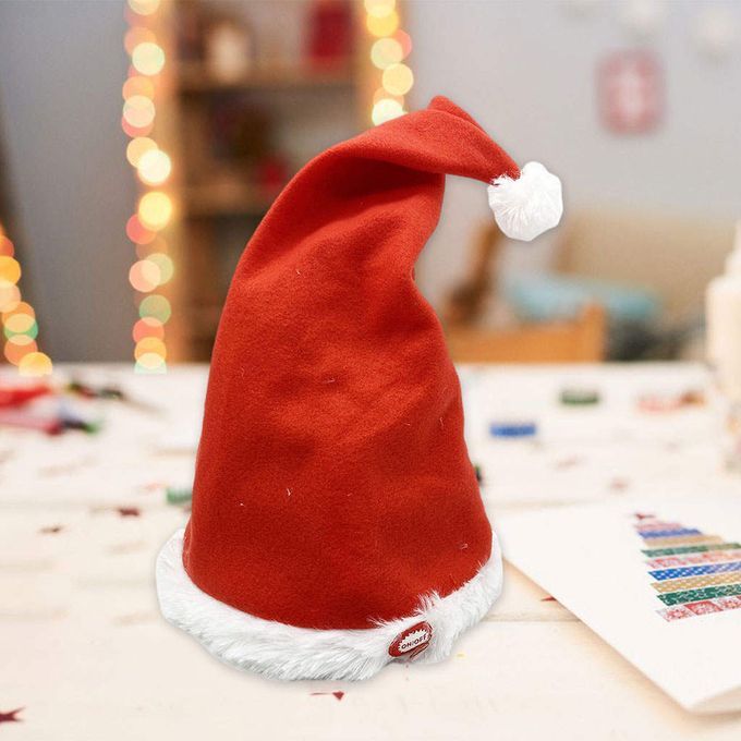 Singing Dancing Christmas Hat Funny Red White Plush For Kids Long Hair