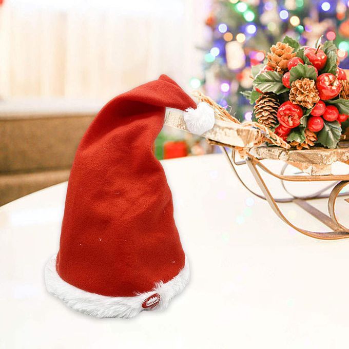 Singing Dancing Christmas Hat Funny Red White Plush For Kids Long Hair