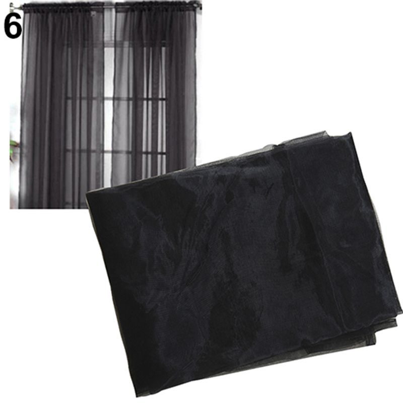 Glass Yarn Sheer Window Valance Curtain Pure Color-Black