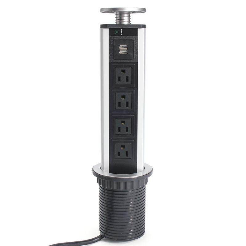 US/UK/EU/AU Plug Pull Up Electrical Socket 2 USB Desk Worktop Extension Lead 125V American Standard