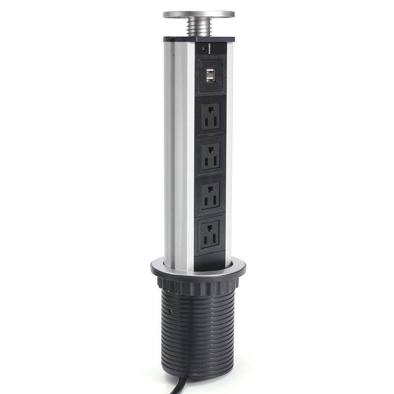 US/UK/EU/AU Plug Pull Up Electrical Socket 2 USB Desk Worktop Extension Lead 125V American Standard