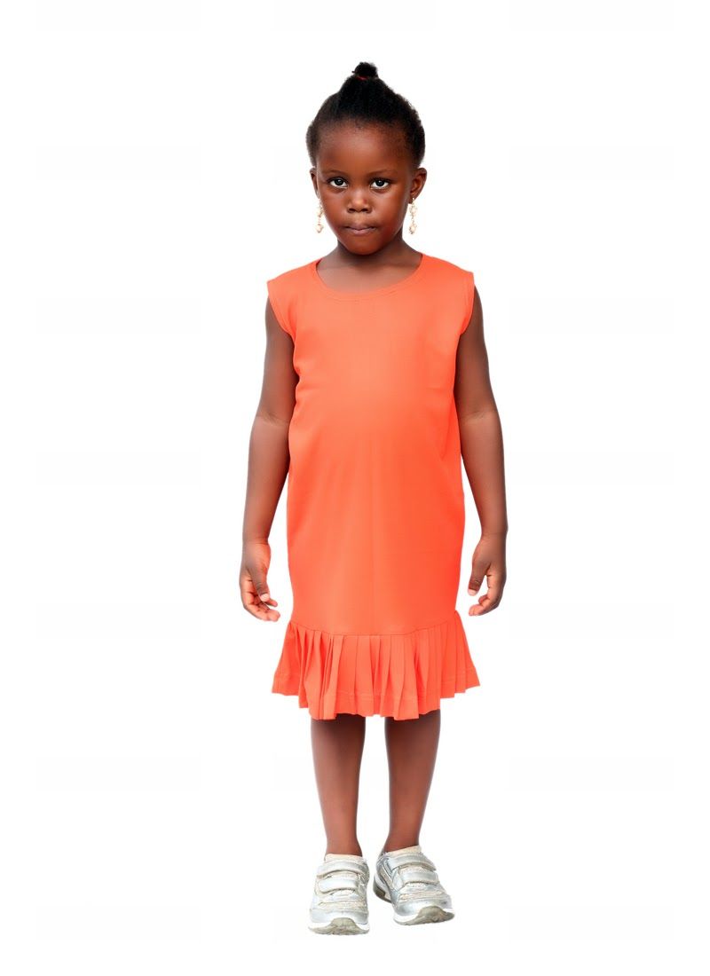Lovely Orange Pleated Gown For Your Lovely Daughter