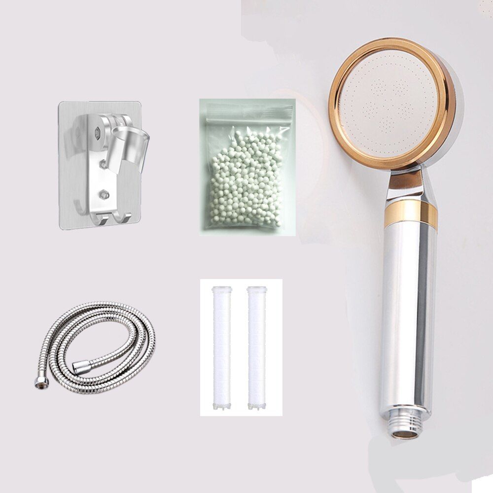 High Pressure Rainfall Water Saving Plating Shower Head PP Filter &Clean Stone Double Filtration With Universal Fitting Bathroom