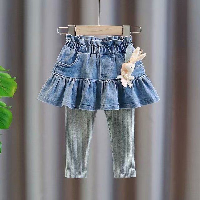 Spring Girls Leggings Fake Denim Skirt Two-Piece Skirt Pants New Girls Leggings