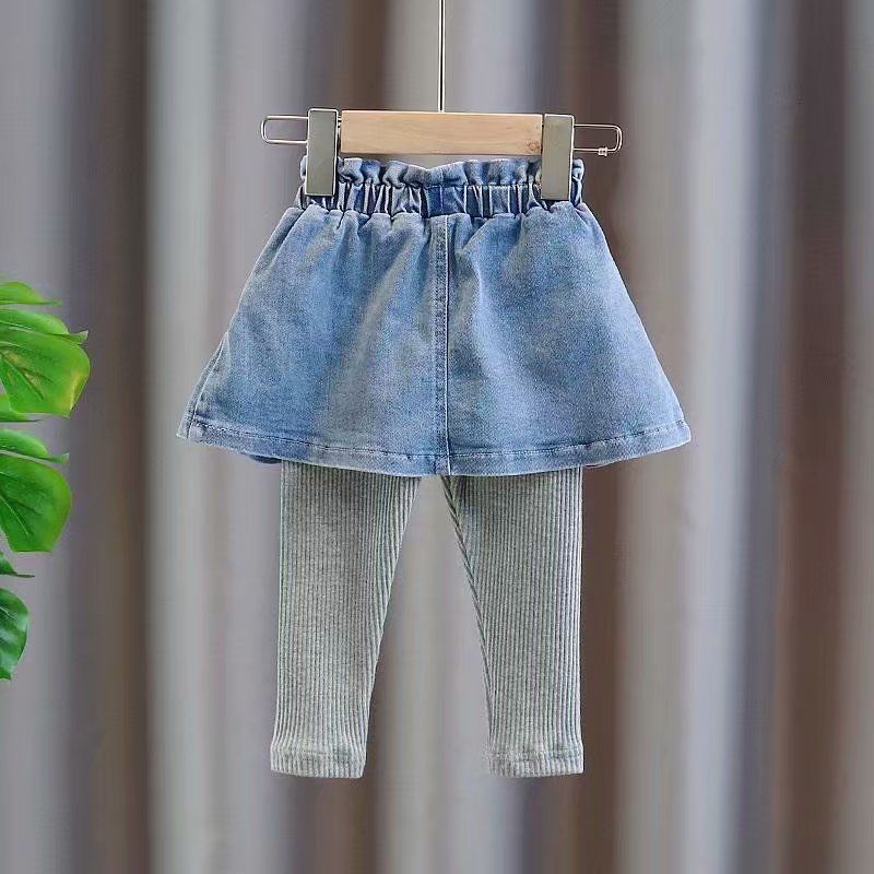 Spring Girls Leggings Fake Denim Skirt Two-Piece Skirt Pants New Girls Leggings